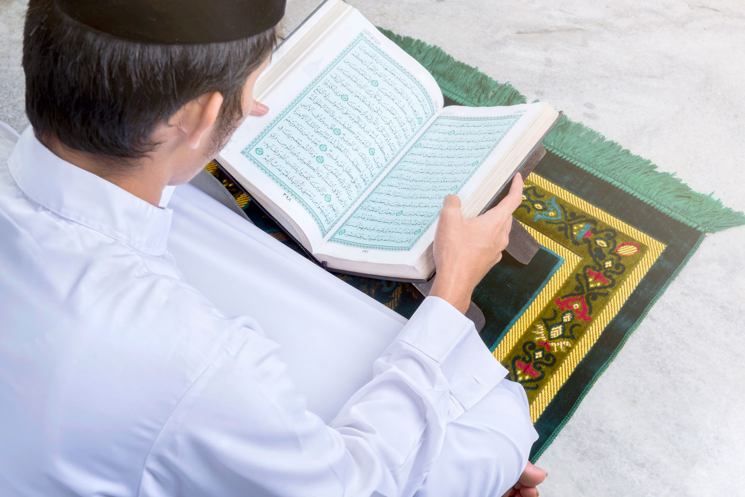 Muslim Man Praying and Reading Qur'an